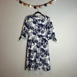 Anthropologie Mignon Doo white and blue floral dress